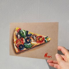 Pizza Vegetariana Painting Still life Original Art Kitchen Fast Food Capricciosa