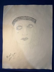 Lee Godie – painting drawing 12.5 x 9.8 in on old paper signed stamped
