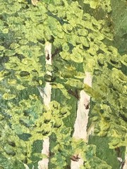 Vtg Original Landscape Painting River Forest Woods Trees Framed Signed MCM FRAME