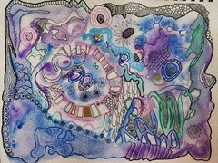 Doodles- Original Abstract Watercolor Painting W/ Ink & Acrylic Details
