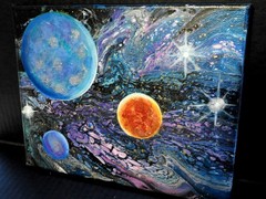 8 x 10″ Spacescape Acrylic Painting Three Planet System in Deep Space