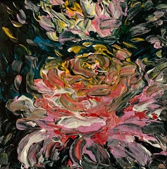 „ROSES“ size 7.9×7.9 in, floral abstract acrylic paintings on canvas original