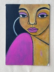 pink abstract lady original modern african american painting on 7×5 canvas board