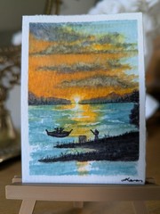 ACEO ATC original hand painted art card, watercolor wax sealed 300g cotton paper