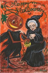 ORIGINAL HALLOWEEN POSTCARD RYTA VINTAGE STYLE WITCH JOL CANDY HAND PAINTED 4×6