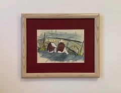 Vtg Folk Art Painting Of Mexican Seated Men Man w Sombrero Laborers Mexico