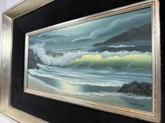 Original Signed Nadine Pollard Oil On Canvas Seascape 18”x11.5” 1970s