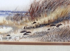 Elaine Hoffman 14×6 Watercolor Painting Beach Raining Landscape Seagull Oregon