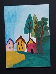 ACEO Original Painting Houses Landscape Art Card ATC
