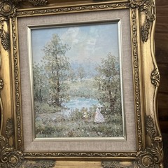 CANVAS OIL PAINTING Sign J. MOREAU CHALK PAINT FRAME WOMAN CHILD By The Lake