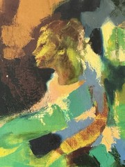 LUCIEN RUOLLE VINTAGE FRENCH MODERN ABSTRACT OIL PAINTING MUSCIAN DANCER 1968