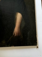 Large Antique Portrait 19th Century Master Woman Apples Glowing Landscape 46″