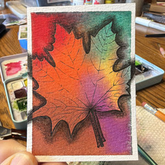 Donna Hawk ACEO Original Miniature Leaf Painting Signed Unframed
