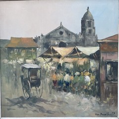 Orig1970CESAR BUENAVENTURA OIL PAINTING 37″FILIPINO IMPRESSIONISM STREET SCENE