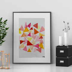 Minimalist Geometric Triangles Abstract Watercolor Art on 8×10 Paper