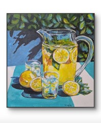 Original Expressionism 10 x 10 Lemonade Acrylic Art Canvas Wall Painting