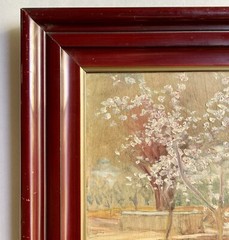 Charming Antique or Vtg Post Impressionist Painting Chickens in Orchard European