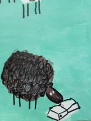 Expressionism/Abstract 11×14 Sheeps Ville Signed Colorful Hand Made Painting