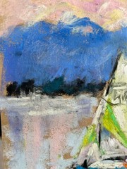 Original Pastel Painting, Sailing Coastal Scene, A4 Nautical Wall Art, Signed