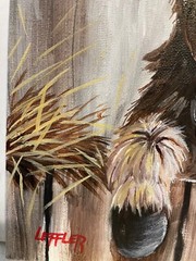 9 x 12 Framed Acrylic and Pen Painting on Canvas Board……“Spring Burro“