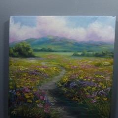 Colorful Wildflower Meadow Landscape Oil Painting Original Wall Art Canvas 10×10