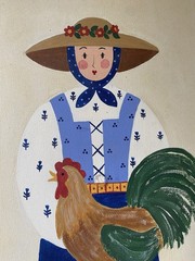 Linda Ragno Copper Oats Hand Painted French Folk Art Woman With A Chicken Signed