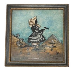 Antique 1890s Salem Mass Artist Edgar Curtis“ A Victorian Young Lady“ Tinsel Art