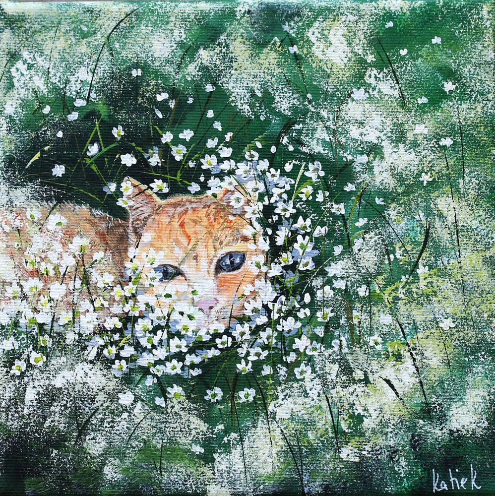 Ginger cat original small painting on canvas orange kitten