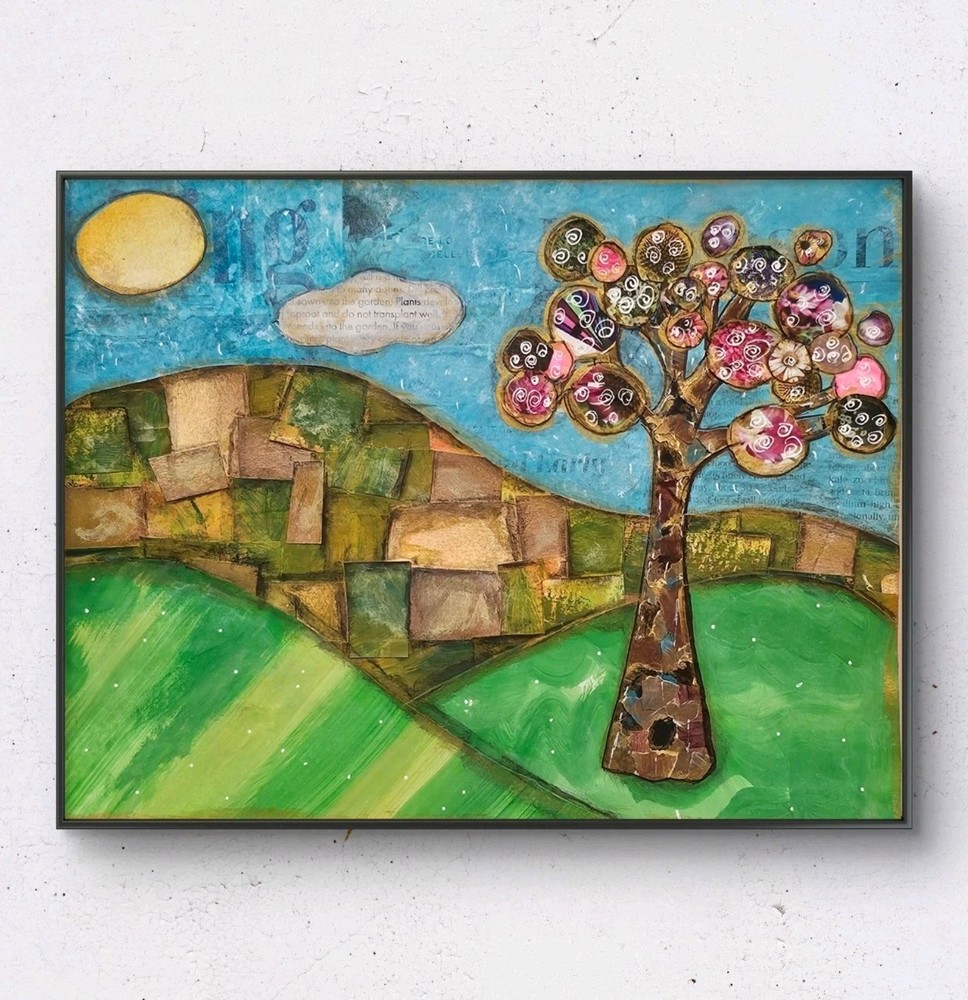 Original Tree Landscape Collage Art | Mixed Media Nature Spring Artwork 8×10