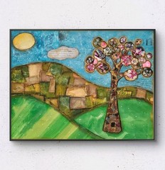 Original Tree Landscape Collage Art | Mixed Media Nature Spring Artwork 8×10