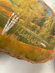 Jake Overbeek signed original oil painting on cedar wood , Rare folk painting