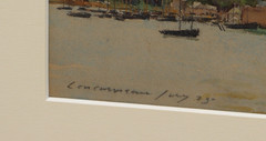 SYDNEY RICHMOND BURLEIGH Original Watercolor Coastal Town with Boats 1925