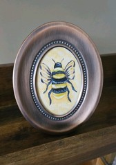 Bumblebee In Mini Oval Frame Acrylic On Paper Original Painting Framed Bee Art