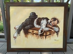 Vintage ORIGINAL CLOWN CANVAS OIL PAINTING BY Artist MARSH – SIGNED