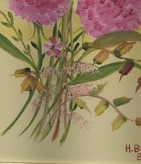 H Broskie Original Oil On Canvas 1989 Floral Painting Bamboo Frame