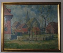 Jane Peterson Original Antique American Rural Village Landscape Oil Painting
