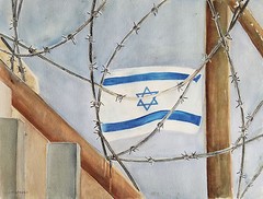 Painter Suzanne Obrand, Holocaust Survivor, Watercolor Painting „Flag of Israel“