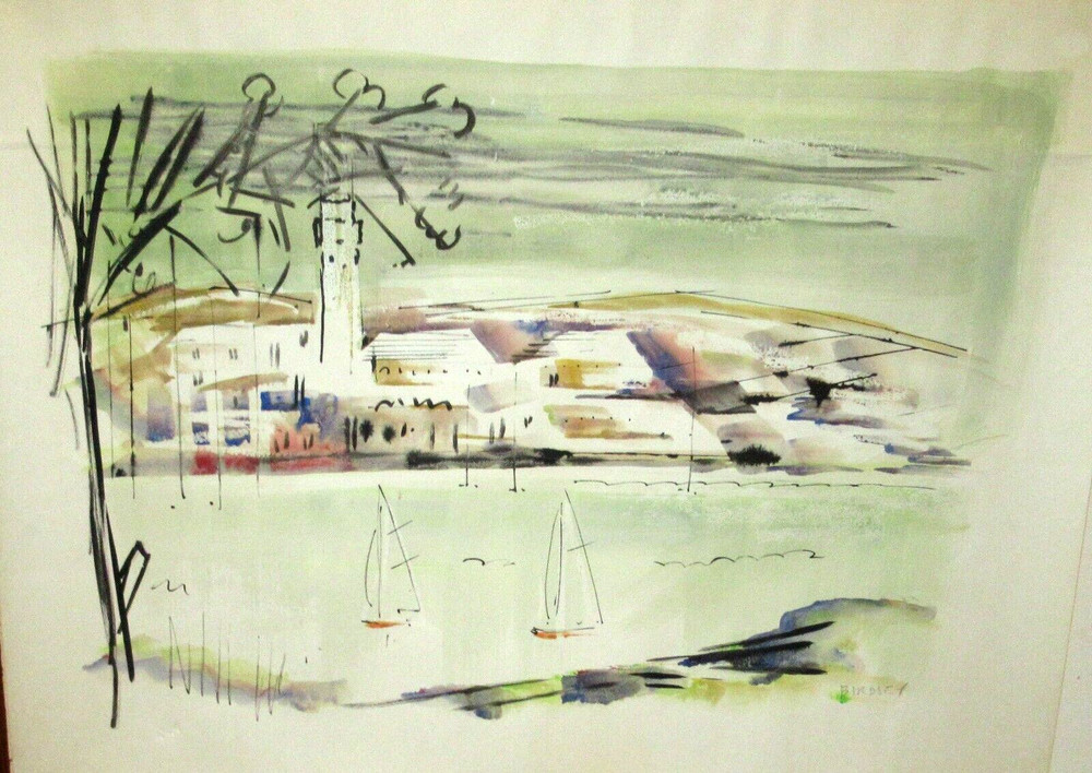 ALFRED BIRDSEY VINTAGE ORIGINAL WATERCOLOR BERMUDA TOWN SCENE PAINTING