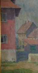 Jane Peterson Original Antique American Rural Village Landscape Oil Painting