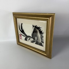 Vintage Asian Ink Wash Horse Painting Signed Sher Afcaxs Framed Original Art