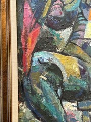 MID CENTURY PAINTING VINTAGE MODERNIST CUBIST CUBISM PORTRAIT BIRD PARROT MAN