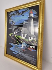 Lighthouse W/ Seagulls Sea, Ocean Landscape Paint By Numbers, Blk Felt 10 x 13