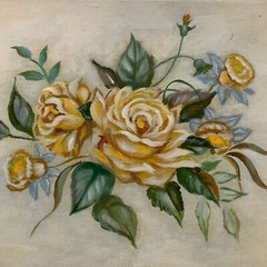 VINTAGE yellow rose floral flower acrylic PAINTING original hand painted