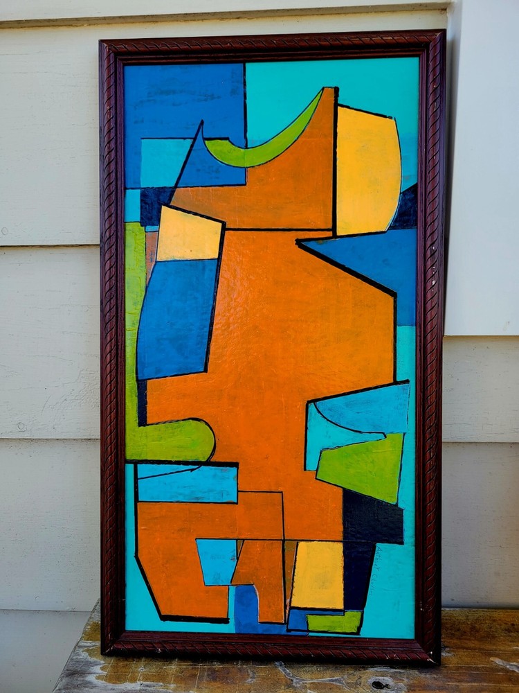 Vintage Style – MCM Acrylic Abstract Painting on Corrugated Board Old School