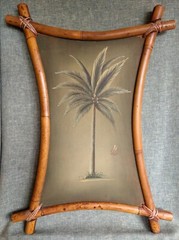 TIKI ART❤ Oil Painting PALM TREE BAMBOO FRAME Adirondack Original! EXOTICA Decor