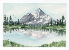 5×7 ORIGINAL Watercolor Painting Mt Rainier National Park Signed CALMLY CREATE