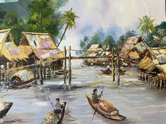 Monsoon Time Thailand Oil Painting NEWLY FRAMED 30 X 20