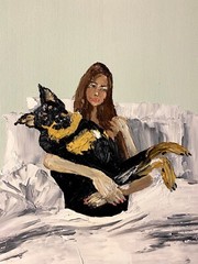 Emily Ratajkowski Art Oil Painting On Canvas 16 x 12 inches Dog Contemporary Art
