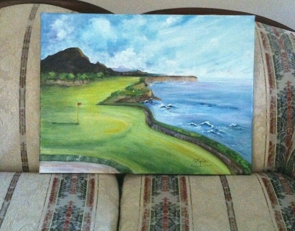 Kauai Golf Oil Painting Hawaii Original Art 18 x 24″ Golfers Sports
