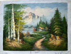 Original Landscape Painting with Cabin and Mountains (12” x 16”)